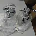 mDesign Glass Refillable Foaming Hand Soap Dispenser Modern Square Pump Bottle for Bathroom Vanities or Kitchen Sink, Countertops - 2 Pack - Clear/Chrome