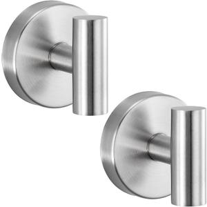 Suction Cup Hooks No Drill Stainless Steel Shower Hooks Towel Hook Robe Hook Heavy Duty on Smooth and Non-Porous Surfaces in Bathrooms Kitchen Bedroom (2, Brushed Nickel)