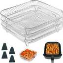 BYKITCHEN 8 inch Square Air Fryer Rack, 3pcs Stackable Stainless Steel Dehydrator Rack with Silicon Feet, Square Air Fryer Accessories for Cosori, Instant Vortex, Chefman Airfryer, Ninja Foodi Grill