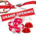 Deluxe Grand Opening Ribbon Cutting Ceremony Kit - 25" Giant Scissors with Red Satin Ribbon, Banner, Bows, Balloons & More