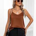 Zeagoo Women's Silk Satin Tank Tops 2026 V Neck Adjustable Spaghetti Strap Sleeveless Camisole Summer Basic Blouse (Brown, L)
