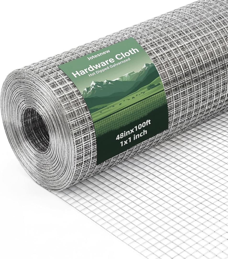 16 Gauge Galvanized Hardware Cloth 48in x 100ft Silver 1 inch Welded Garden Fence Roll for Gardens, Chicken Coops & Poultry Animal Netting Cage