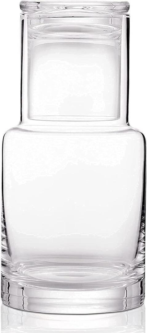 Bedside Carafe and Glass Set, Use Tumbler as Lid Night Water Carafe for Nightstand, Mouthwash Dispenser Pitcher with Glass Cup for Keeps Water Clean in Bedroom, Bathroom, or Kitchen