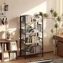 Homeiju Folding Bookshelf,4 Tier Bookcase Foldable Shelf with X-Bracket Design, Adjustable Feet, Space Saving Storage for Living Room, Office, Brownish