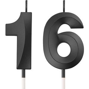 BBTO Birthday Candles Number Candles Cake Topper Decoration for Birthday Wedding Anniversary Celebration Supplies(Black,16th)