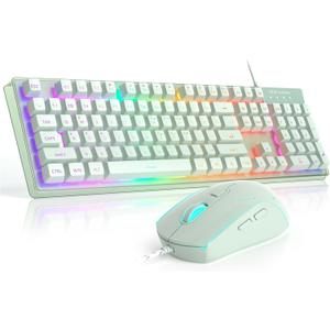 Gaming Keyboard and Mouse Combo, K1 RGB LED Backlit Keyboard with 104 Key Computer PC Gaming Keyboard for PC/Laptop (Green)