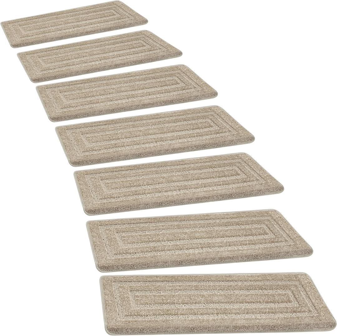 PURE ERA Bullnose Carpet Stair Treads Set Tape Free Non-Slip Indoor Stair Protectors Pet Friendly Rugs 9.5" x 30"(14 Pieces,Cream Gray Rectangular)