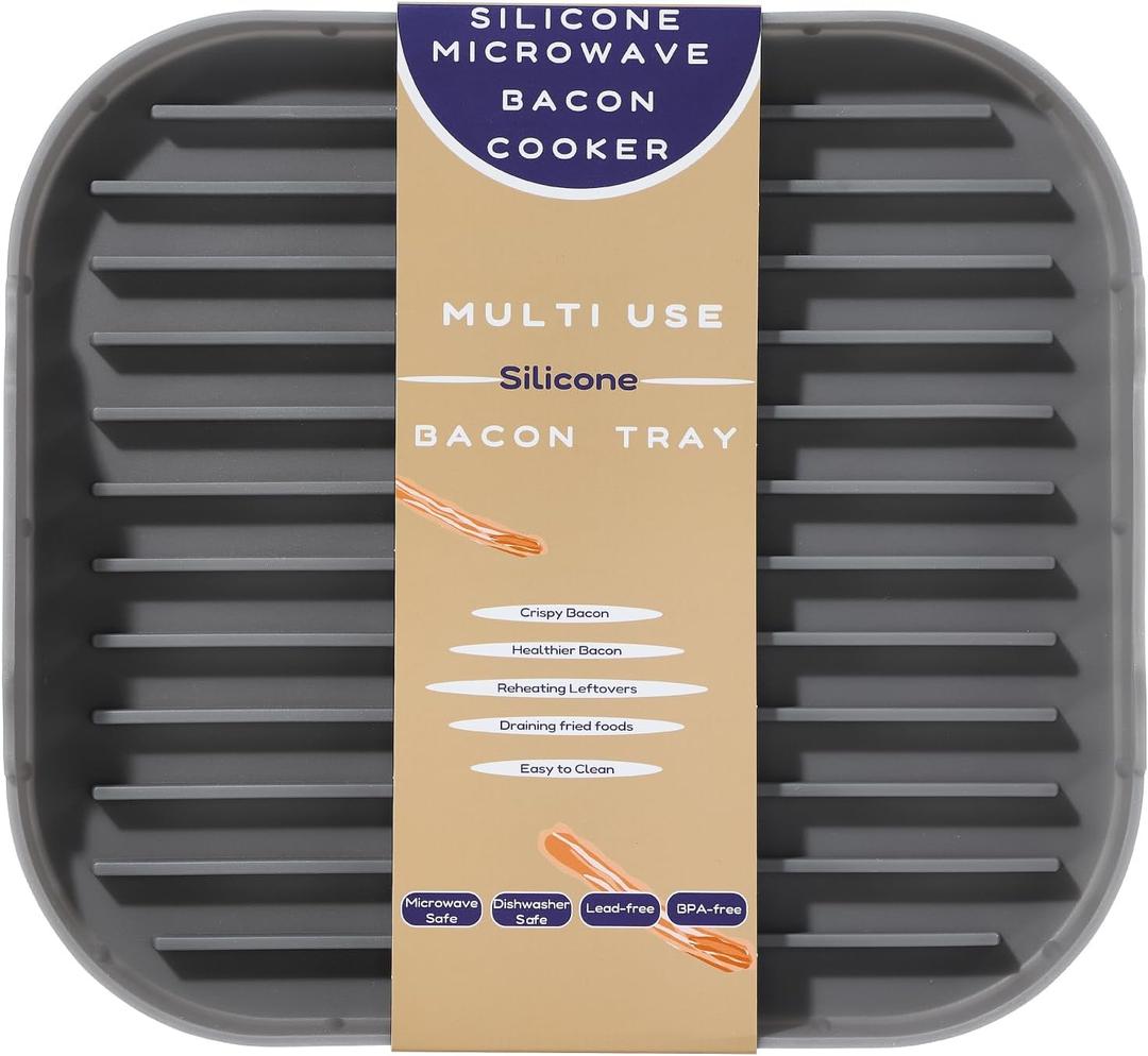 Silicone Bacon Cooker, 11X10inches Bacon Tray for Microwave