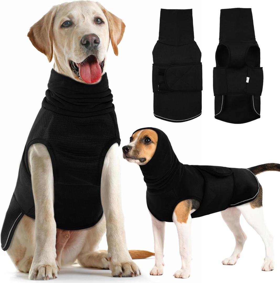 IDOMIK Dog Anxiety Calming Hoodie,Breathable Dog Anxiety Jacket Vest Coat for Thunderstorms,Fireworks,Vet Visits,Separation,Adjustable Pet Hoodies for Noise Block&Ear Protection Recovery,Black,S (S(Chest Girth:15.7"-18.9"))