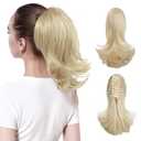 CJL HAIR Short Claw Clip Blonde Ponytail Extension Drawstring Curly Wavy Pony Tails Heat Resistant Fiber Hair Pieces Synthetic Hairpiece for White Womens 12 Inch
