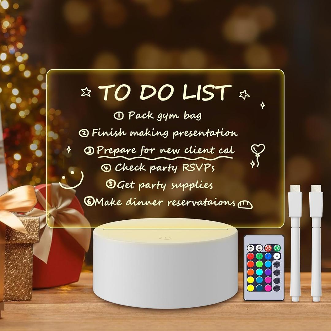 Acrylic Dry Erase Board with Light, LED Message Board, DIY Note Memo Board with 16 Colors Remote Control/2 Power Modes, 7.15.7Rewritable Clear Desktop Night Light for Room Decor Christmas Gift, White