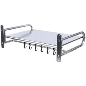 lkoewqzamx Microwave Wall Mount, Microwave Oven Rack, Wall-Mounted Kitchen Shelf, Stainless Microwave Oven Shelf, With 6 Hooks, 66lbs Load, For Microwaves, Toasters, Utensils, Bottles, Spices