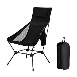 oilpus High Back Folding Camping Chair with Pillow, Lightweight Portable Chair for Adults, 2-in-1 Height Adjustment, Deep Recline, Side Pockets for Camping Motorcycle RV Backpacking