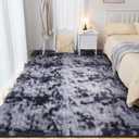 Fluffy Shag Area Rug, 3x5 Tie-Dyed Dark Grey Rugs for Bedroom, Soft Plush Area Rugs for Living Room, Non-Slip Indoor Carpet for Nursery, Study Room, Dressing Room, Home Decor