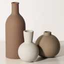 Ceramic Vase - Handmade Pottery Neutral Tone Home Decor for Floral Arrangements, Table Mantel Tray Decor - Modern Farmhouse Vases for Living Room Bedroom Kitchen Entryway (Multicolor-Brown, 3 PCS)