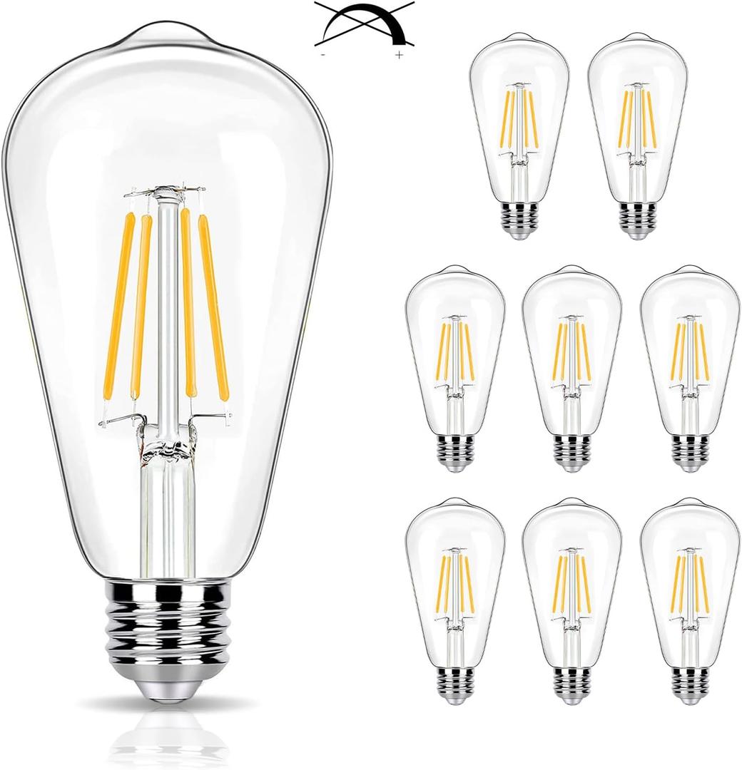 8 Pack 2700K Soft White LED Edison Bulbs 40W Equivalent, Clear ST19/ST58 Vintage 4W LED Light Bulbs for Ceiling Lights, 90 CRI, 450LM, E26 Base, Non-Dimmable