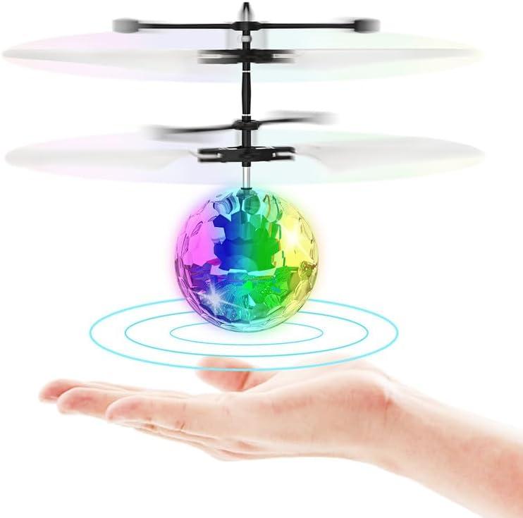 STREET WALK Flying Toy Ball Infrared Induction RC Flying Toy Built-in LED Light Disco Helicopter Shining Colorful Flying Drone Indoor and Outdoor Games Toys for 6 7 8 9 10 Year Old Boys and Girls (White)
