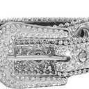 Women Men Rhinestone Belt Western Cowgirl Cowboy Bling Studded Leather Belt for Jeans Pants (suit for waist 27-39") (All-silver)