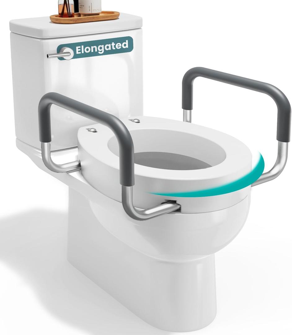 PELEGON Raised Toilet Seat With Handles (300lb) Toilet Seat Risers for Seniors, Raised Toilet Seat for Handicap Toilet Seat For Elderly & Disabled - Elongated Seat