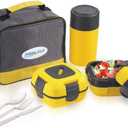 Pinnacle Thermoware Lunch Box Bag Set for Adults and Kids, Yellow, Stainless Steel and Plastic, Matching Cutlery Included