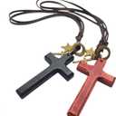 2 x Vintage Wooden Cross Rear View Mirror Accessories, Big Size Cross Car Mirror Charms Safe for Windshields, Cute Car Accessories Hanging Ornament Universal Automotive Interior Decor (Black)