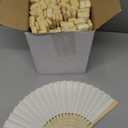 50pcs Paper Hand Fan with Organza Bags Bamboo Handheld Folding Fans DIY Decorative Wedding Party Favors (Cream)