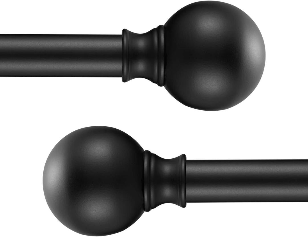 Industrial Iron Curtain Rods, 72-144" Matte Black 2 Pack, Ball Finials, Outdoor Farmhouse Style, Room Divider