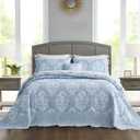 HZ & HY Oversized King Bedspreads, Jacquard Damask, Soft Blue, Oversized King/Cal King