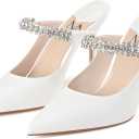 MIRAAZZURRA Women Heeled Mules Rhinestone Strappy Pointed Toe Mules Stiletto High Heels Slip On Bridal Sandals for Women 9