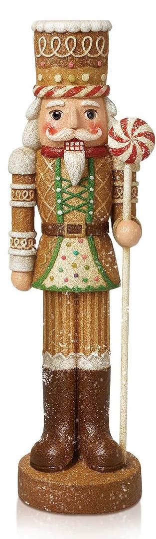 Simgoing 2 Pcs Gingerbread Nutcracker Figures Christmas Resin Nutcracker Figurines Holding Christmas Cookies, Gingerbread Men and Candy, Soldier Xmas Centerpieces Decor for Winter Table Party Favors