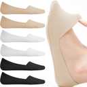 JaosWish No Show Socks Womens for Flats Loafers,No See Footies Nylon Non Slip Invisible Liner Thin Silk Sock 6 Pairs (9-12, 2black+2white+2nude)