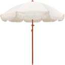 Jihfmo 7.3ft Boho Beach Umbrella with Integrated Sand Anchor & Reinforced 8mm Ribs Heavy Duty Windproof Fringe Patio Umbrella, UPF 50+ Sun Shade with Tilt Mechanism & Carry Bag for Outdoor, Garden, Seaside (Cream/White)