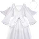 ReliBeauty Angel Costume for Kids White Fancy Princess Tulle Dress with Wings and Halo (Size 59.06 inch/150)