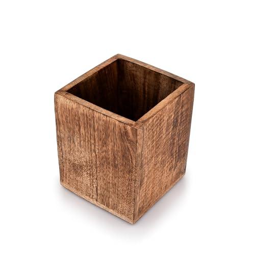 Samhita Mango Wood Burning Finished Kitchen Utensil Holder for Countertop, Utensil Holder Container for Kitchen Cooking Utensil. ( 5"x 5"x 6")