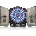 Electronic Dart Board Cabinet Set, Illuminated Target Dartboard for Adults Kids, 48 Games with 315 Variations Soft Tip Digital Dartboard Cabinets with 6 Darts, 100PCS Soft Tips, Plastic Doors