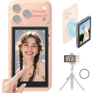 Selfie Monitor Screen Compatible with iPhone 17 and Below & Android, Magnetic Touchscreen Back Camera Vlog Monitor,4K 60fps,164ft Range,1500mAh,Selfie Screen for Vlog Live Stream TikTok YouTube(Black)