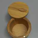 Bamboo Salt Cellar, Salt Box with Magnetic Swivel Lid, Spice Box with Spoon, Round Salt Container for Storing Salt Pepper Sugar Herbs,6 Ounce Capacity