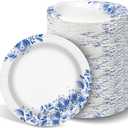 Charmount 10 Inch Large Blue Paper Plates, 300pcs Disposable Plates for Parties and Daily Use, Soak Proof, Cut Proof, Flower Printed