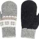 FGSS Winter-Knit-Mittens for Kids - Warm Stretchy Outdoor Gloves Boys-Girls Cute Snowflakes Gloves for 6-12Years (Gray)