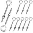 QWORK Eye Bolts, 10 Pack 1/4" x 4" Stainless Steel Long Threaded Eyebolts with Nuts, for Hanging or Securing Cables