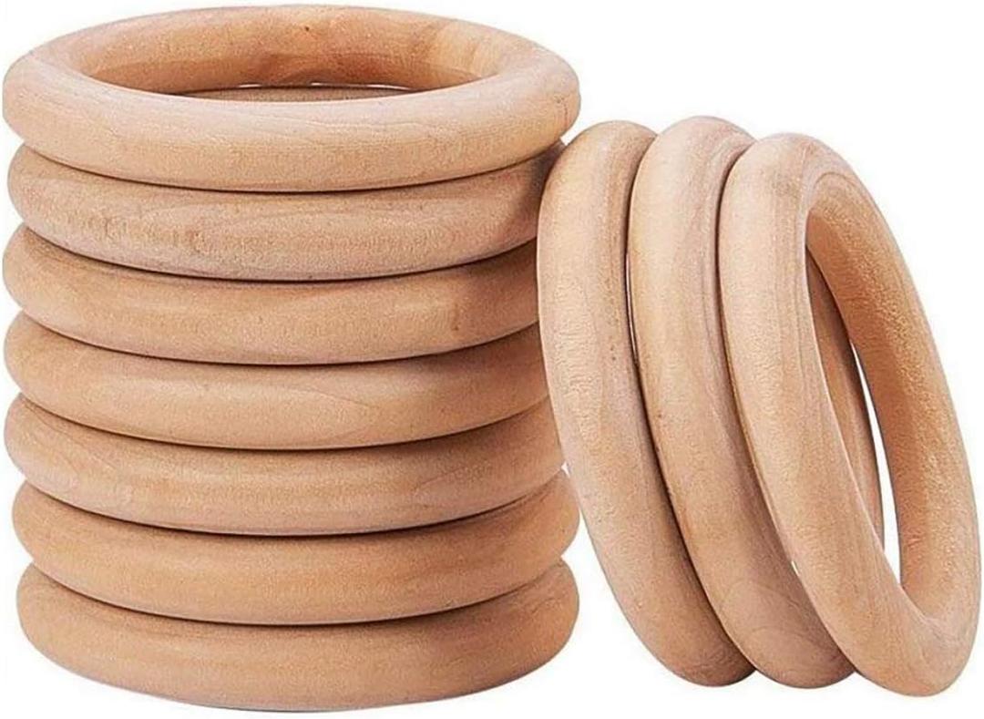 Set of 10 Natural Unfinished Solid Wooden Rings Wood Ring Circle Wood Pendant and Connectors Jewelry Making (100mm-3.94inch)