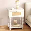 Yusong Rattan Nightstand, 20" W Bedside Table with Solid Wood Leg, Drawer and Open Shelf, Boho Night Stand for Bedroom, Bed Side Table End Table for Small Space, White Oak (Large)