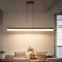 MASIVEL 39" Modern Linear Pendant Light Dimmable LED Ceiling Hanging Light Fixtures Woodgrain Linear Chandelier with Adjustable Height for Kitchen Island Dining Room 3000K