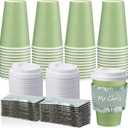 Zopeal 50 Pcs Disposable Coffee Cups With Lids and Sleeves - 12 oz Hot Travel Cups for Beverages, Wedding, Business, Party Supplies (Sage Green)