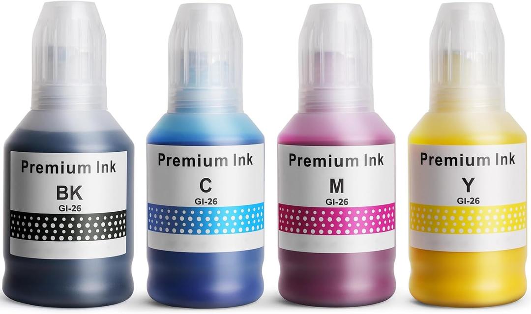 Universal Bottled Dye Ink, BK 175ml,C,M,Y 135ml - Ink Refill Bottles Set, Compatible with Dye-Based for MegaTank Printers, GI-20, GI-21,GI-290 - G3270 G3260 G3290 G3272 G4280 G4270 & More