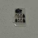 IMSOHOT Medium Press on Nails Almond Matte Black Fake Nails French Tips Acrylic False Nails with Rhinestone Designs (14-0020)