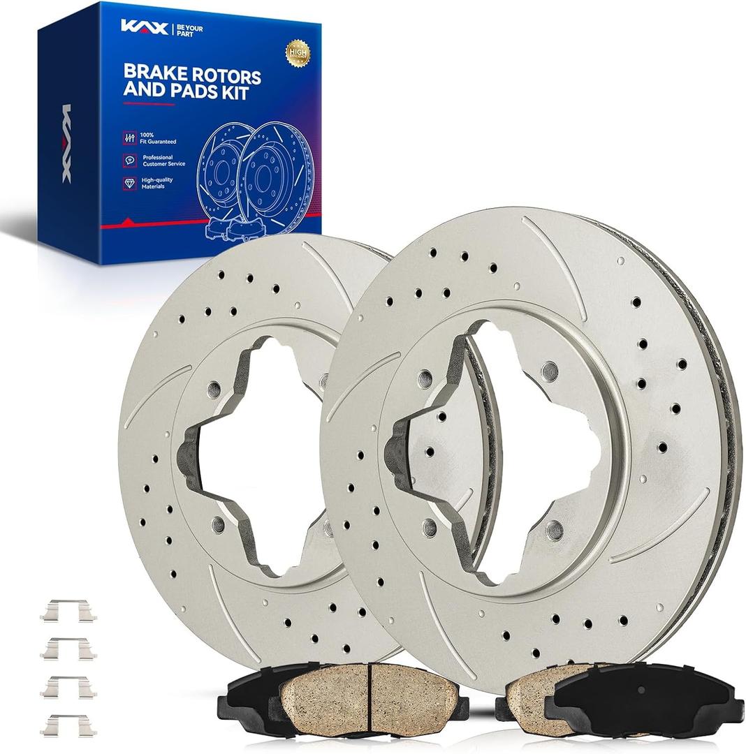 KAX Front Brake Kit, Drilled and Slotted Brake Rotors, Ceramic Brake Pads | Fits Honda Accord 1990 1991 1992 1993 1994 1995 1996 1997, CL 1997 2.2L, Automotive Replacement Brake Kit