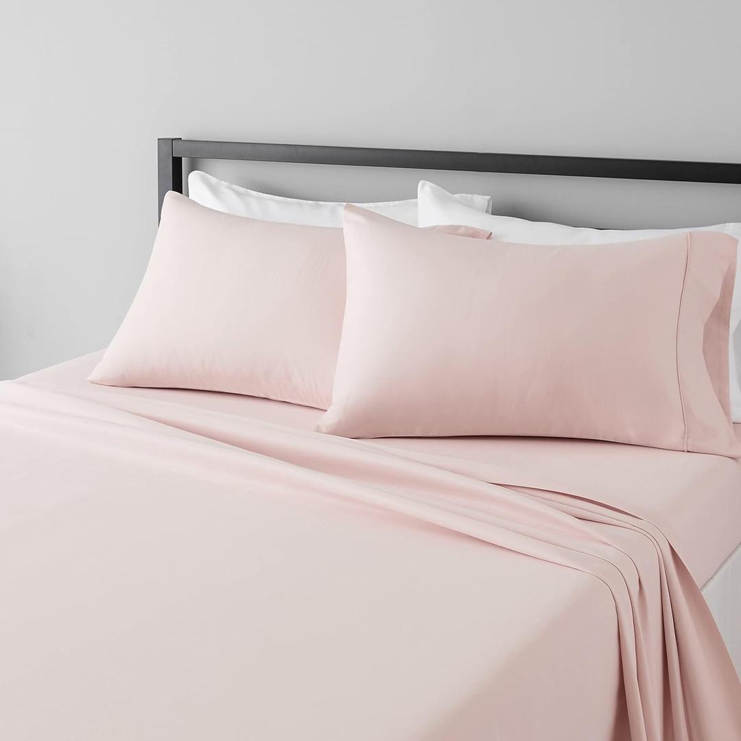 Amazon Basics Lightweight Super Soft Easy Care Breathable, Wrinkle Resistant, Machine Washable Microfiber 4-Piece Bed Sheet Set with 14-Inch Deep Pockets, King, Blush Pink, All-Season