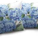 Blue Hydrangea Pillow Covers 16x16 Set of 2 Spring Summer Decorative Pillow Covers Flower Throw Pillow Case Square Cotton Linen Cushion Case for Outdoor Living Room Couch Sofa
