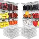 Plastic Clear Food Pan 1/6 Size Stackable Polycarbonate Pan with Capacity Indicator Restaurant Commercial Hotel Pans for Fruits Vegetables Beans Corns (12 PCS, 2.5'' Deep)